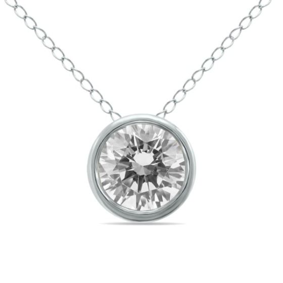 1/2 CT Round Solitaire Diamond Bezel Set Pendant Size 18
