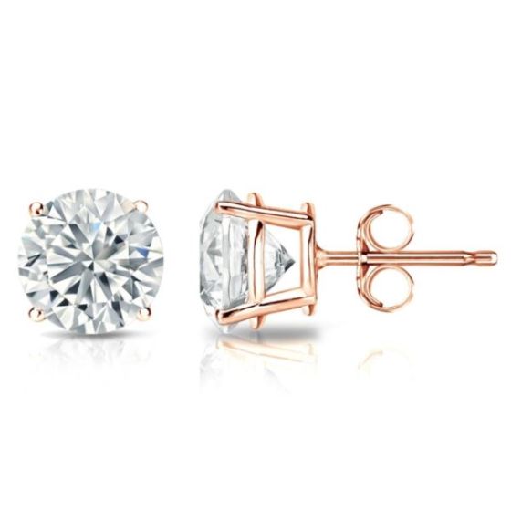 Bright White Round Lab Grown Diamond Stud in 14K Rose Gold 1.90ct, Color-FG, Clarity-VVS