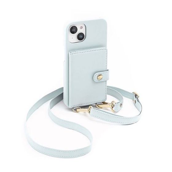 Doria - Silverlake Vegan Leather Wallet Crossbody Case for Apple iPhone 14 / 13 in Powder Blue