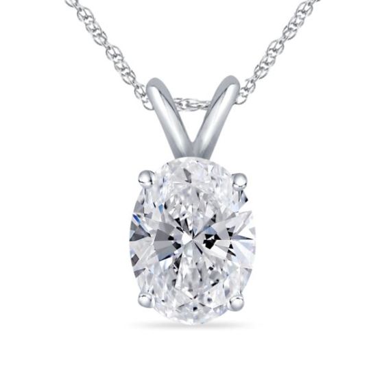 Bright White Pristine Oval Lab Grown Diamond Pendant with chain in 14K White Gold 1.20ct, GH,VS
