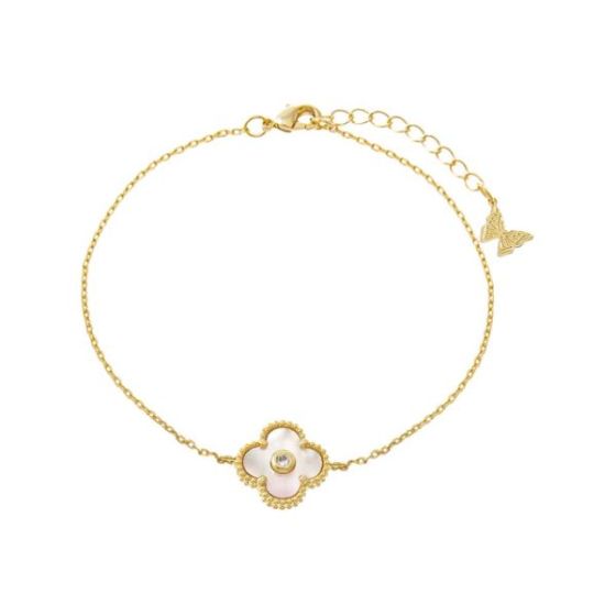 CZ Bezel Stone Clover Pendant Bracelet Size 7.5
