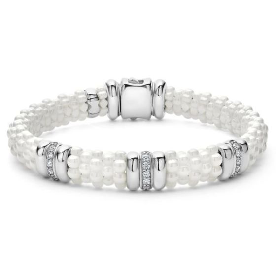 Three Station Ceramic Diamond Bracelet Size 7