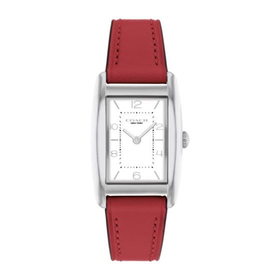 Ladies' Reese Silver Rectangle Red Leather Strap Watch White Dial