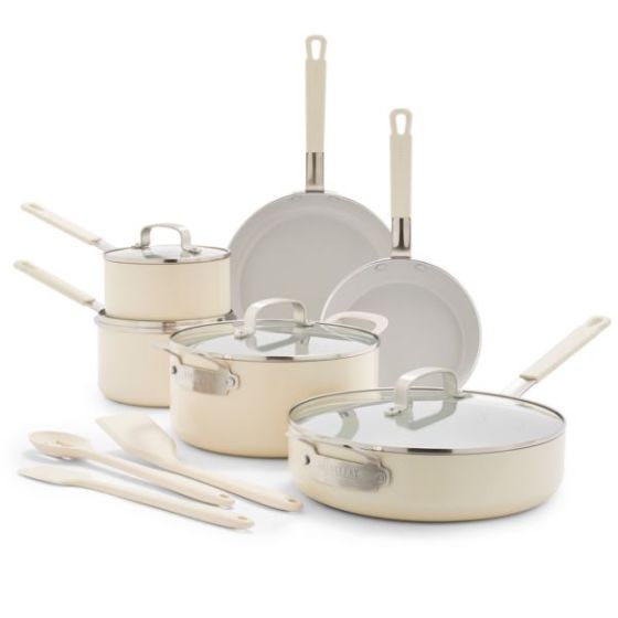 Ceramic Nonstick Aluminum 13pc Cookware Set  Cream