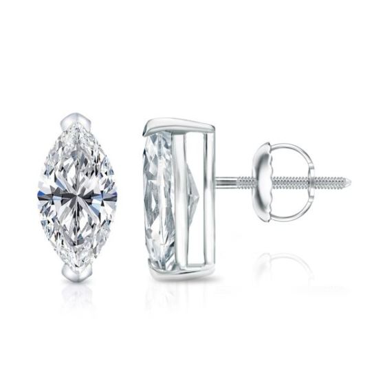 Bright White Pinnacle Marquise Lab Grown Diamond Screwback Stud in 14K White Gold 1.00ct, GH, VVS