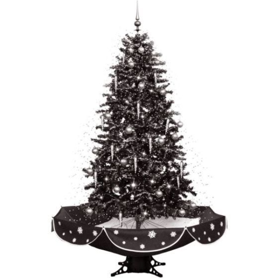 75-In. Musical Snowy Indoor Holiday Decor, Black Christmas Tree with Black Umbrella Base