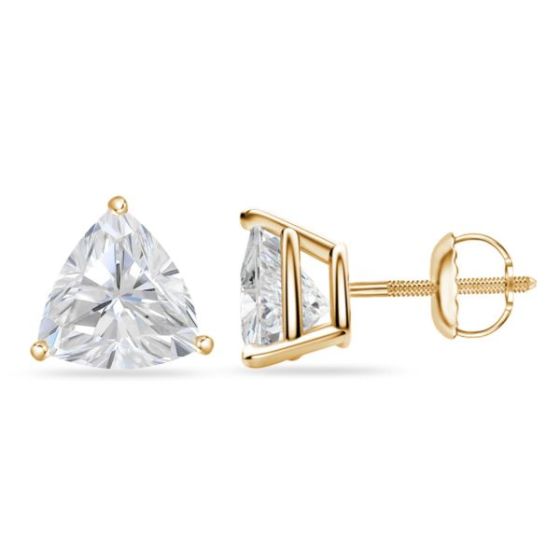 Bright White Pristine Trillion Lab Grown Diamond Screwback Stud, 14K Yellow Gold 1.20ct, GH, VS