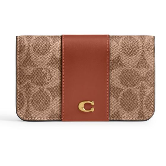Coated Canvas Signature Essential Slim Card Case - Tan Caramel/Brass