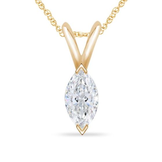 Bright White Pristine Marquise Lab Grown Diamond Pendant with chain in 14K Yellow Gold 1.20ct, GH,VS