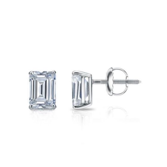 Bright White Pristine Emerald Lab Grown Diamond Screwback Stud in 14K White Gold 1.00ct, GH, VS