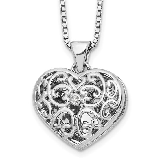 White Ice Sterling Silver RH Plated White Ice Diamond Heart Locket 18