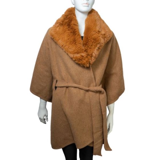 Ruana w/ Belt and Faux Mink Collar