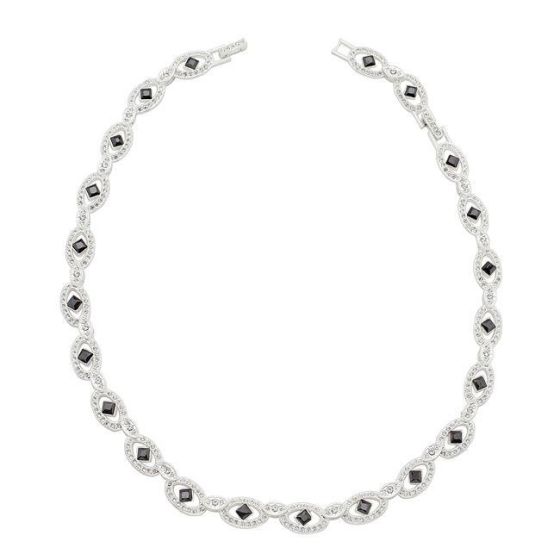 Latonia Cabella created Silver Plated Black and Clear CZ Evening Necklace