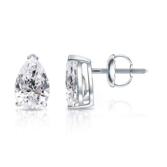 Bright White Pinnacle Pear Lab Grown Diamond Screwback Stud in 14K White Gold 1.20ct, GH, VVS