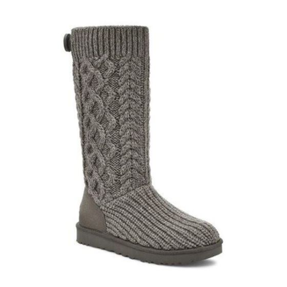 Womens Classic Cardi Cabled Knit Boot-GRY-5