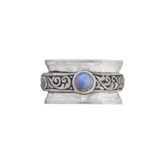 Sterling silver and moonstone spinner ring: Size 6