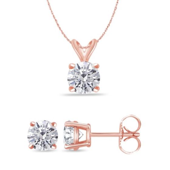 Bright White Round Lab Grown Diamond Set  in 14K Rose Gold 0.15ct, Color-FG, Clarity-VS