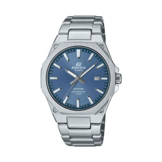 Men's Edifice Slim Silver-Tone Stainless Steel Analog Watch Blue Dial