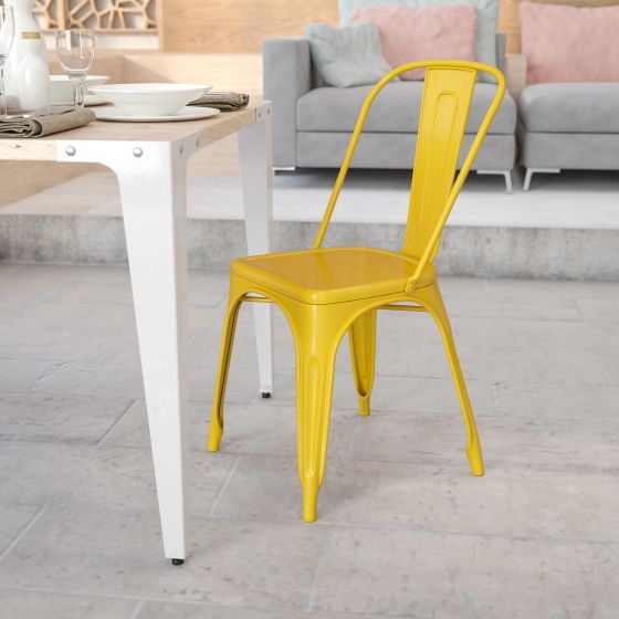 Yellow Metal Indoor-Outdoor Stackable Chair - Restaurant Chair - Bistro Chair