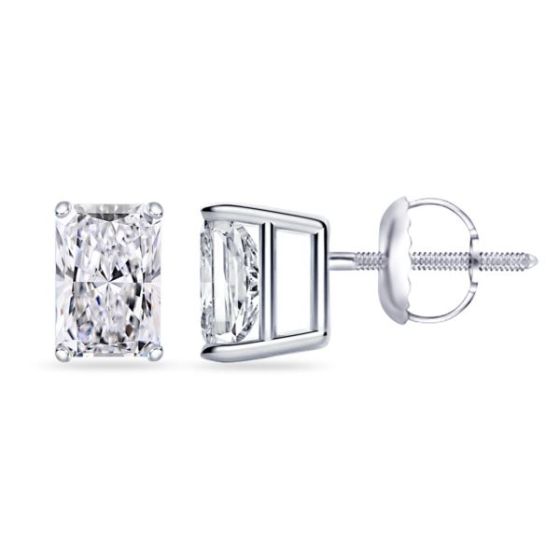 Bright White Pinnacle Radiant Lab Grown Diamond Screwback Stud in 14K White Gold 1.00ct, GH, VVS