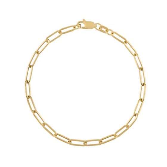 14K Yellow Gold Paperclip Chain Bracelet Size 7.25
