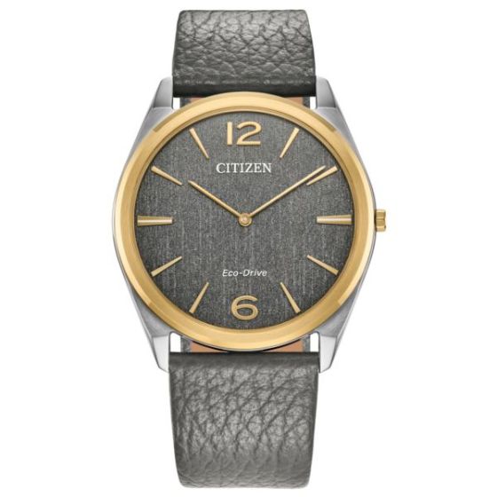 Unisex Classic Eco-Drive Gray Leather Strap Watch Gray Dial