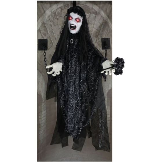 Animatronic Demon Widow Door Greeter with Lights and Sound, Indoor/Covered Outdoor Halloween Decorat
