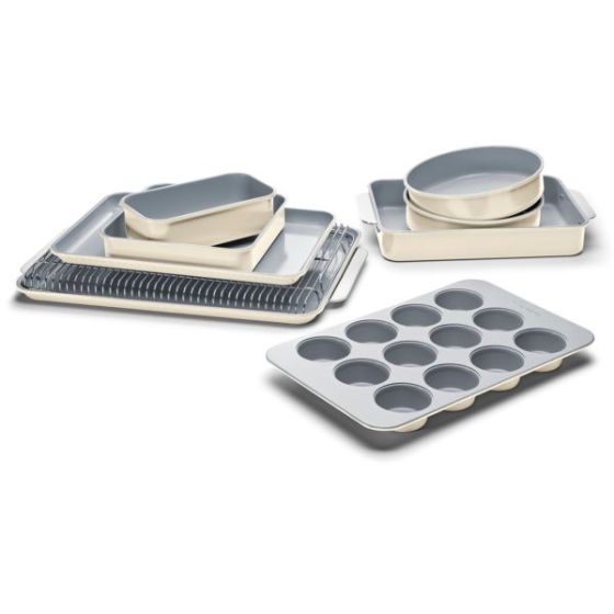 11pc Non-Toxic Nonstick Ceramic Mega Bakeware Set Cream