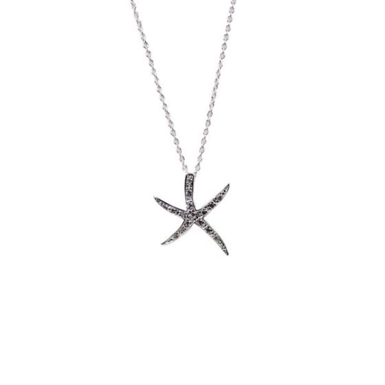 Silver CZ encrusted Star Fish Pendant Necklace
