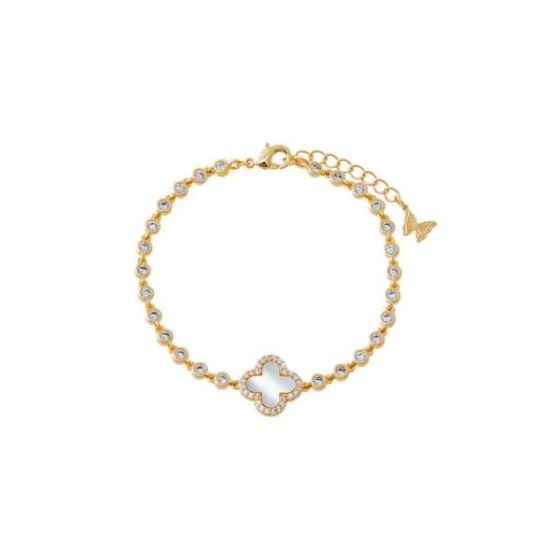 Four-Leaf Clover Pave CZ Bracelet Size 7