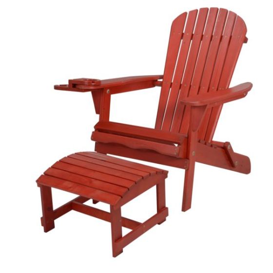 Blizzard - Foldable Adirondack Chair w/Cup Holder & Ottoman - Red