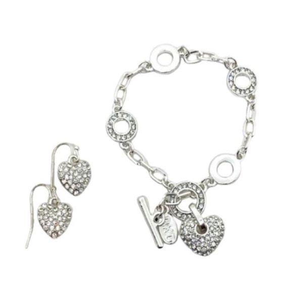 Pave Heart Bracelet and Earring Set