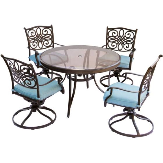 Traditions 5-Piece Dining Set in Blue with 47 in. Glass-top Table
