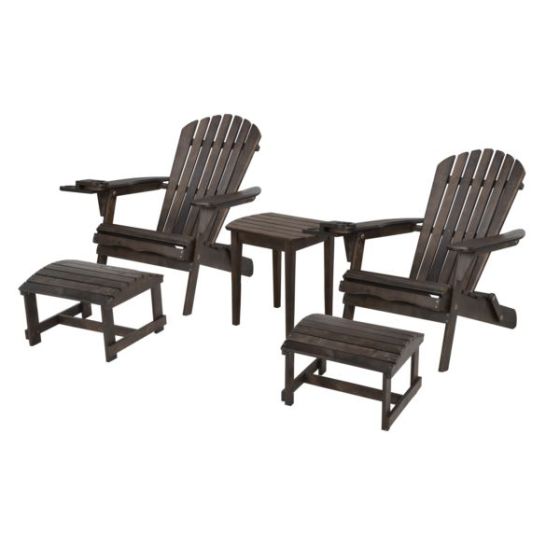 Blizzard - 2 Foldable Adirondack Chairs w/Cup Holders, 2 Ottoman & End Table - Dark Brown