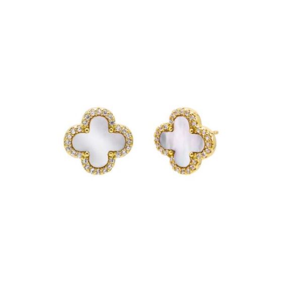 Pave Four-Leaf Clover Stud Earrings Size 12MM