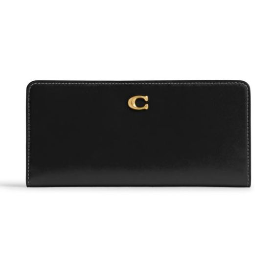 Refined Calf Leather Essential Skinny Wallet - Black/Brass