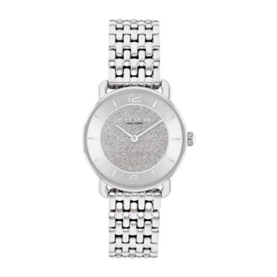 Ladies' Elliot Silver-Tone Stainless Steel Watch Silver Glitter Dial