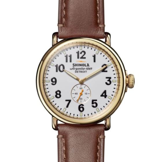 Mens' Runwell Brown Leather Strap Watch White Dial