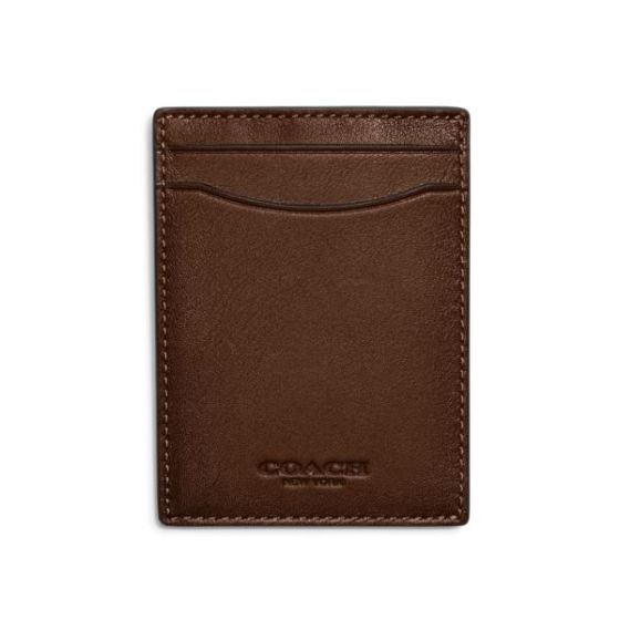 Mens Sport Leather Money Clip Card Case - Dark Saddle