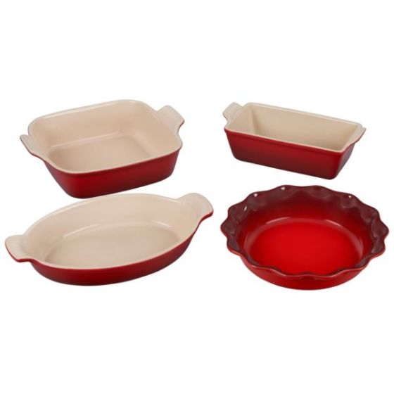 4pc Heritage Stoneware Bakeware Set Cerise