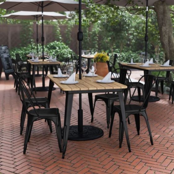 30x60 Commercial Poly Resin Restaurant Table with Umbrella Hole - Brown/Black