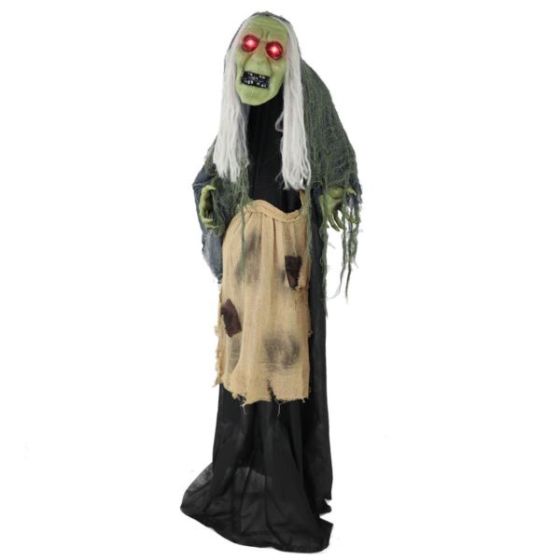 Lifesize Animatronic Witch with Lights and Sound, Indoor/Covered Outdoor Halloween Decoration