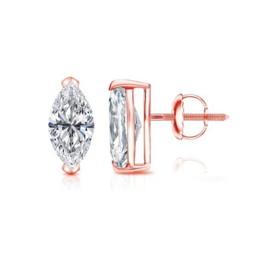 Bright White Pinnacle Marquise Lab Grown Diamond Screwback Stud in 14K Rose Gold 0.75ct, GH, VVS