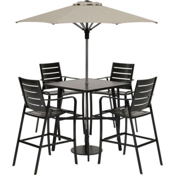 Cortino 5-Piece Commercial-Grade Counter-Height Dining Set with 4 Chairs, 38-in. Slat-Top Table, 7.5