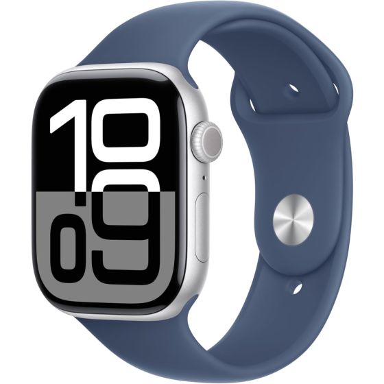Apple Watch Series 10 GPS 46mm Silver Aluminum Case with Denim Sport Band - S/M