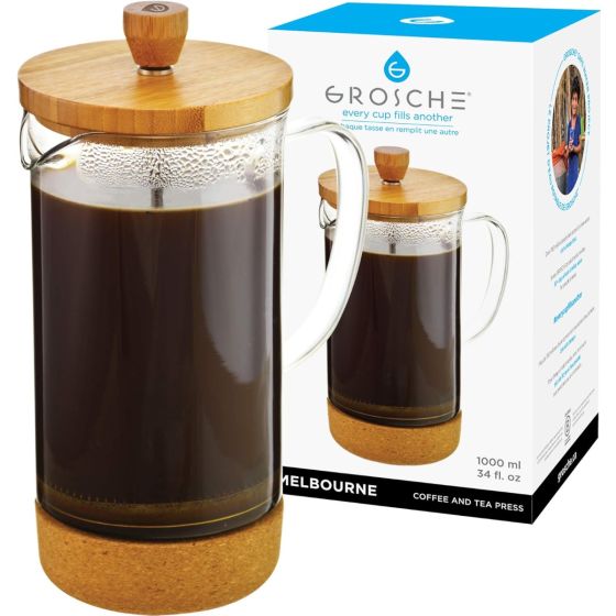 French Press: MELBOURNE 8 Cup Bamboo & cork French presscoffee maker, 1000ml