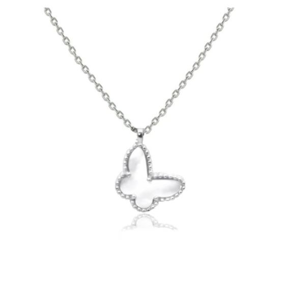 Mother Of Pearl Butterfly Pendant Necklace