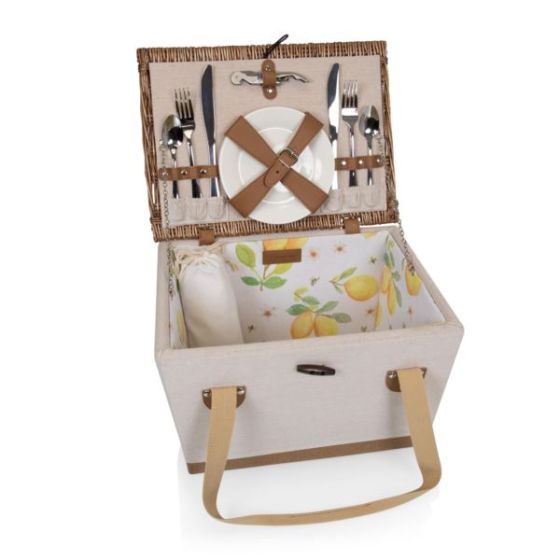 Lemongrove Picnic Basket - White with Lemon Pattern