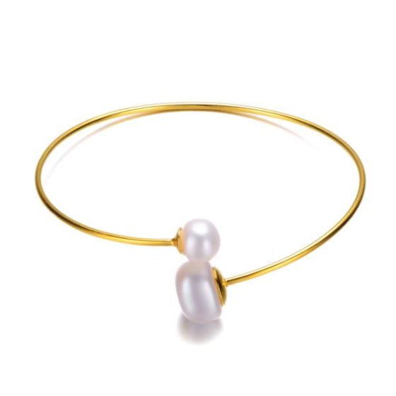 Sterling Silver Gold Plated Pearl Bangle Size 7.25