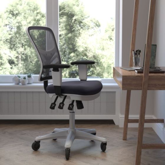 Mid-Back Ergonomic Multifunction Mesh Chair with Polyurethane Wheels-Dark Gray